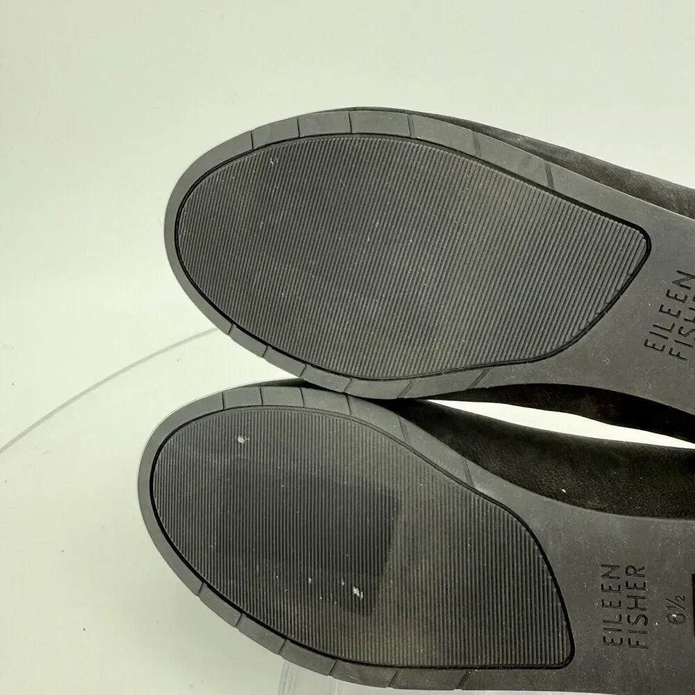Eileen Fisher Womens Una Hidden Wedge Ballet Flats Sz 6.5 Black Suede Round Toe